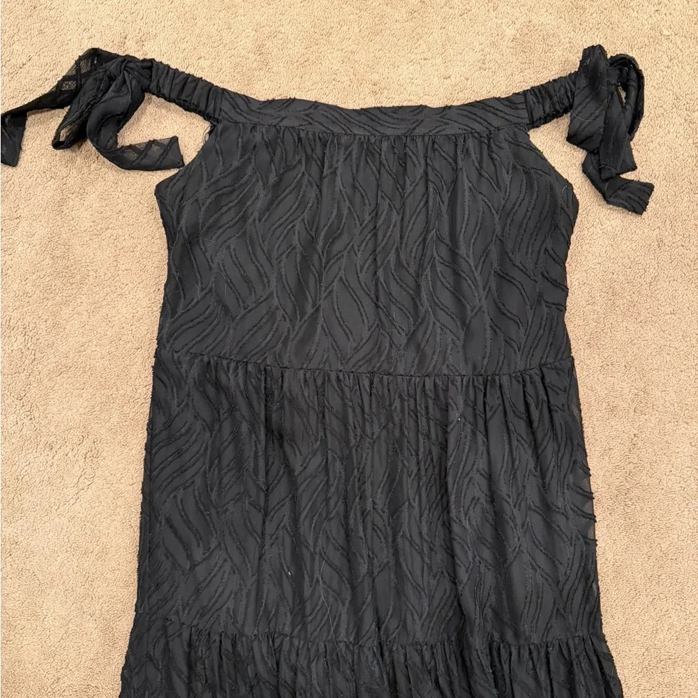 Sam Edelman Black Textured Tiered Maxi with Tie Off Shoulder Straps - Picture 2 of 4